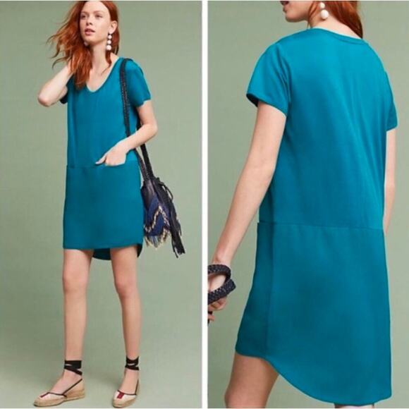 Anthropologie Dolan Left Coast Loren Mini Shift Dress Teal Pocket Casual Size XS - Picture 1 of 10